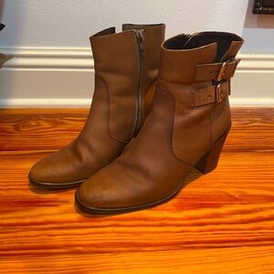 J. Crew Brown leather buckle booties